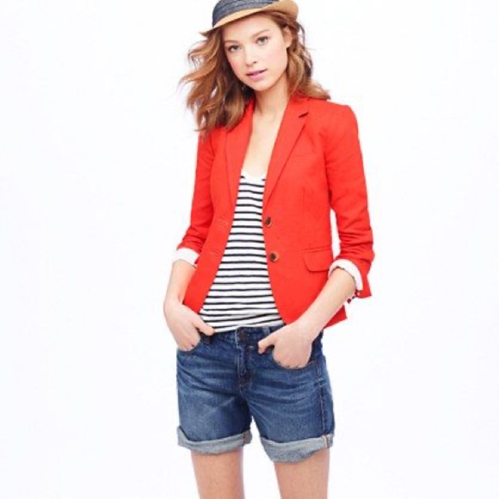 J. Crew Linen Schoolboy Blazer Blood Orange Size 2